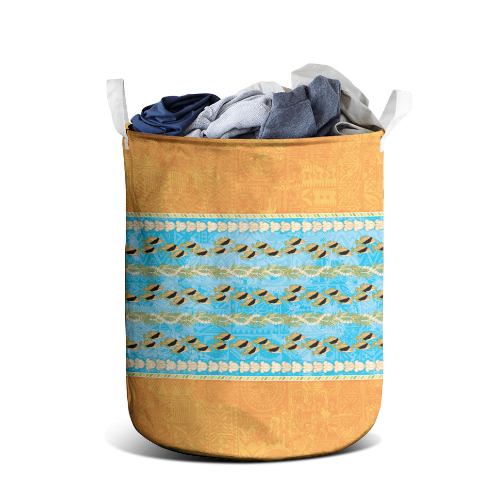 Hawaii Humuhumu Fish Maile Pikake Lei Laundry Basket Tribal Tapa Orange Version LT05 - Polynesian Pride