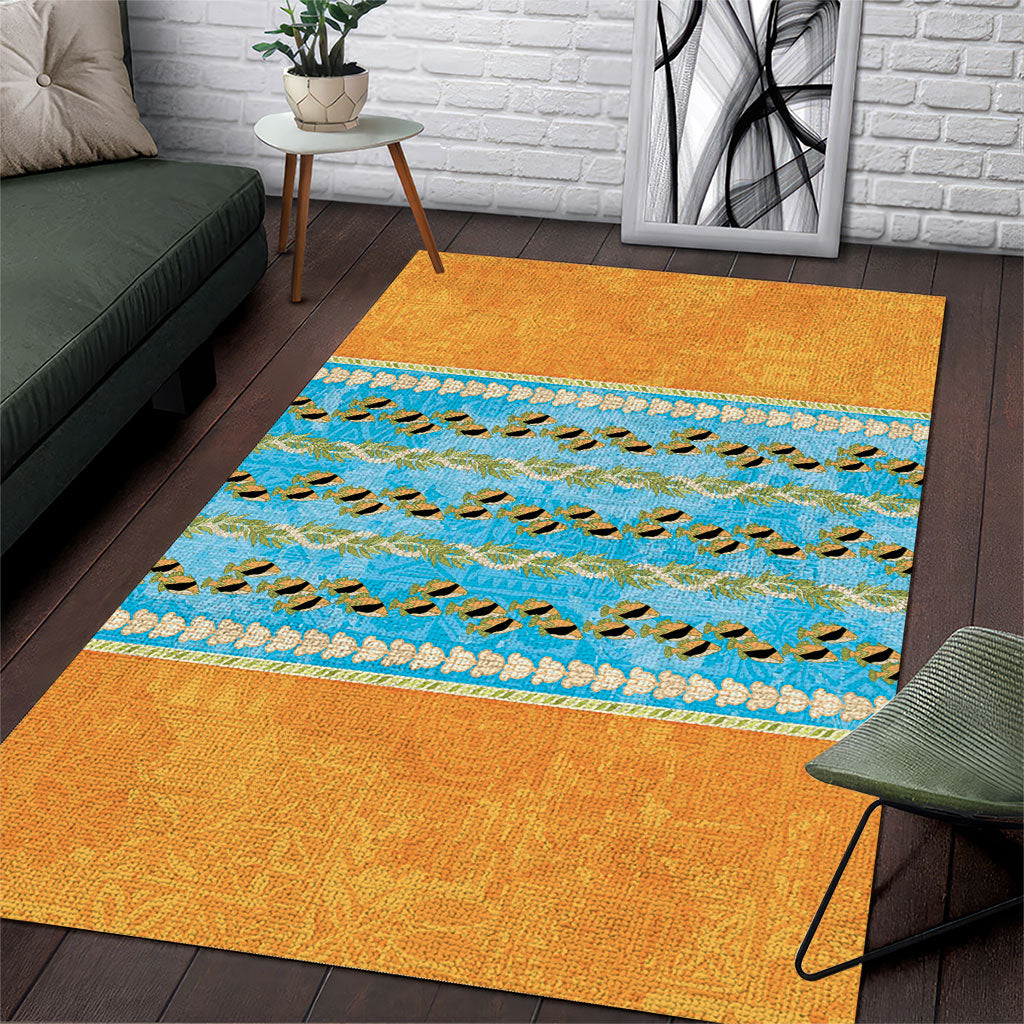 Hawaii Humuhumu Fish Maile Pikake Lei Area Rug Tribal Tapa Orange Version LT05 Orange - Polynesian Pride