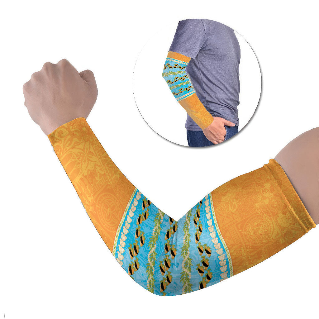 Hawaii Humuhumu Fish Maile Pikake Lei Arm Sleeves Tribal Tapa Orange Version LT05 Set of 2 Orange - Polynesian Pride