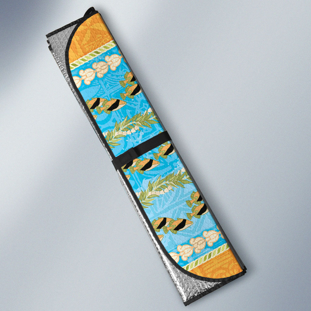 Hawaii Humuhumu Fish Maile Pikake Lei Auto Sun Shade Tribal Tapa Orange Version LT05 - Polynesian Pride