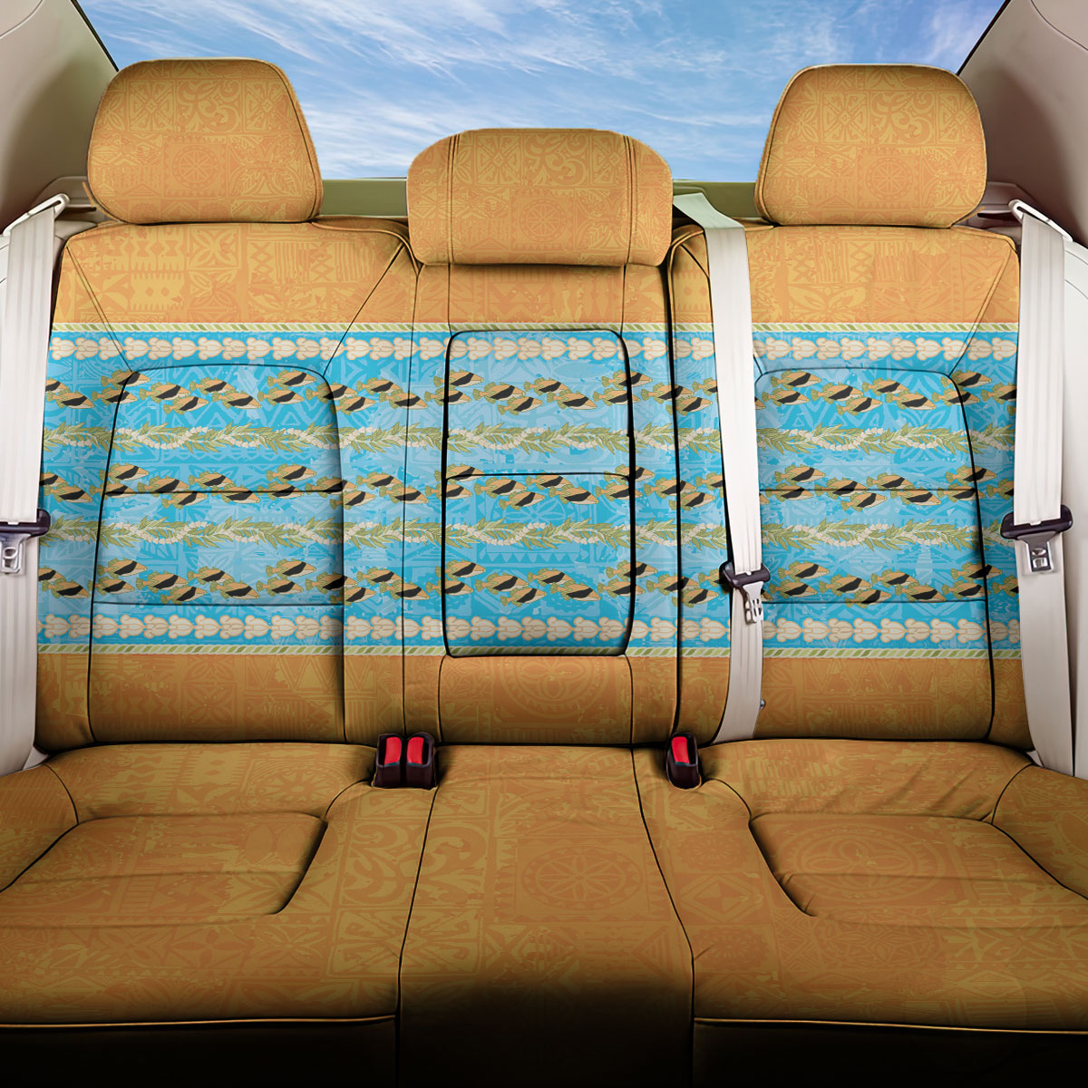 Hawaii Humuhumu Fish Maile Pikake Lei Back Car Seat Cover Tribal Tapa Orange Version LT05 One Size Orange - Polynesian Pride