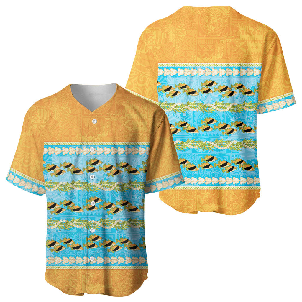 Hawaii Humuhumu Fish Maile Pikake Lei Baseball Jersey Tribal Tapa Orange Version LT05 - Polynesian Pride
