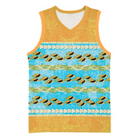 Hawaii Humuhumu Fish Maile Pikake Lei Basketball Jersey Tribal Tapa Orange Version LT05 Unisex Orange - Polynesian Pride