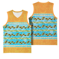 Hawaii Humuhumu Fish Maile Pikake Lei Basketball Jersey Tribal Tapa Orange Version LT05 - Polynesian Pride