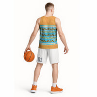 Hawaii Humuhumu Fish Maile Pikake Lei Basketball Jersey Tribal Tapa Orange Version LT05 - Polynesian Pride