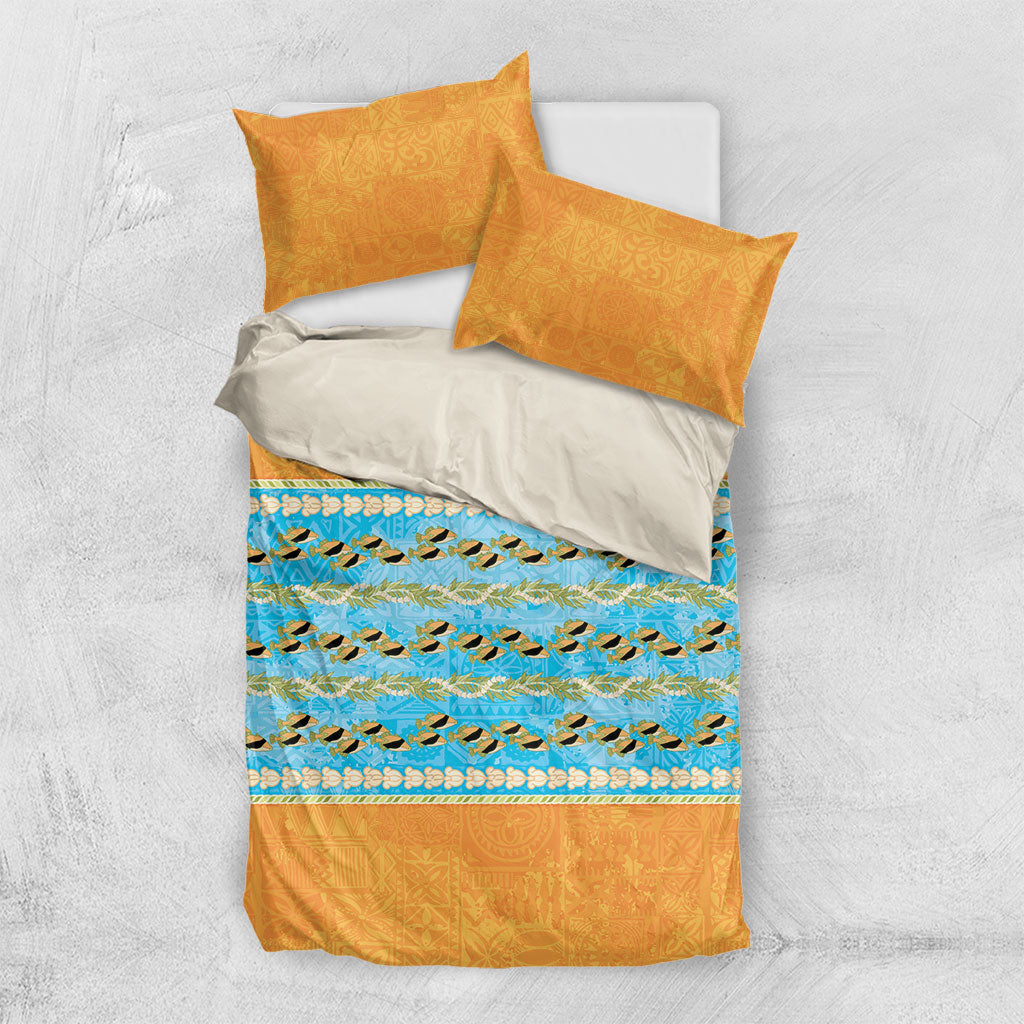 Hawaii Humuhumu Fish Maile Pikake Lei Bedding Set Tribal Tapa Orange Version LT05 US Twin 172cm x 218cm Orange - Polynesian Pride