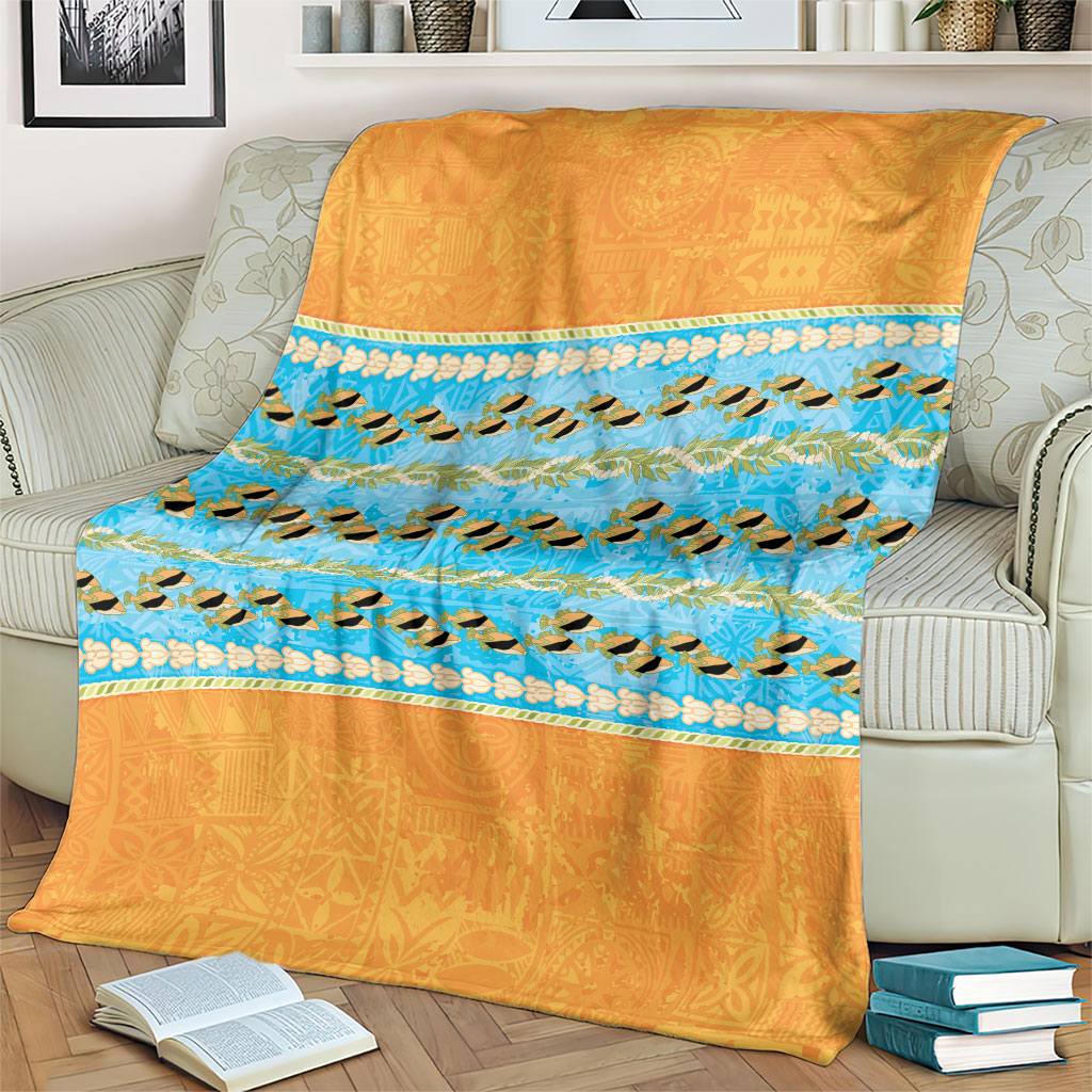 Hawaii Humuhumu Fish Maile Pikake Lei Blanket Tribal Tapa Orange Version LT05 - Polynesian Pride