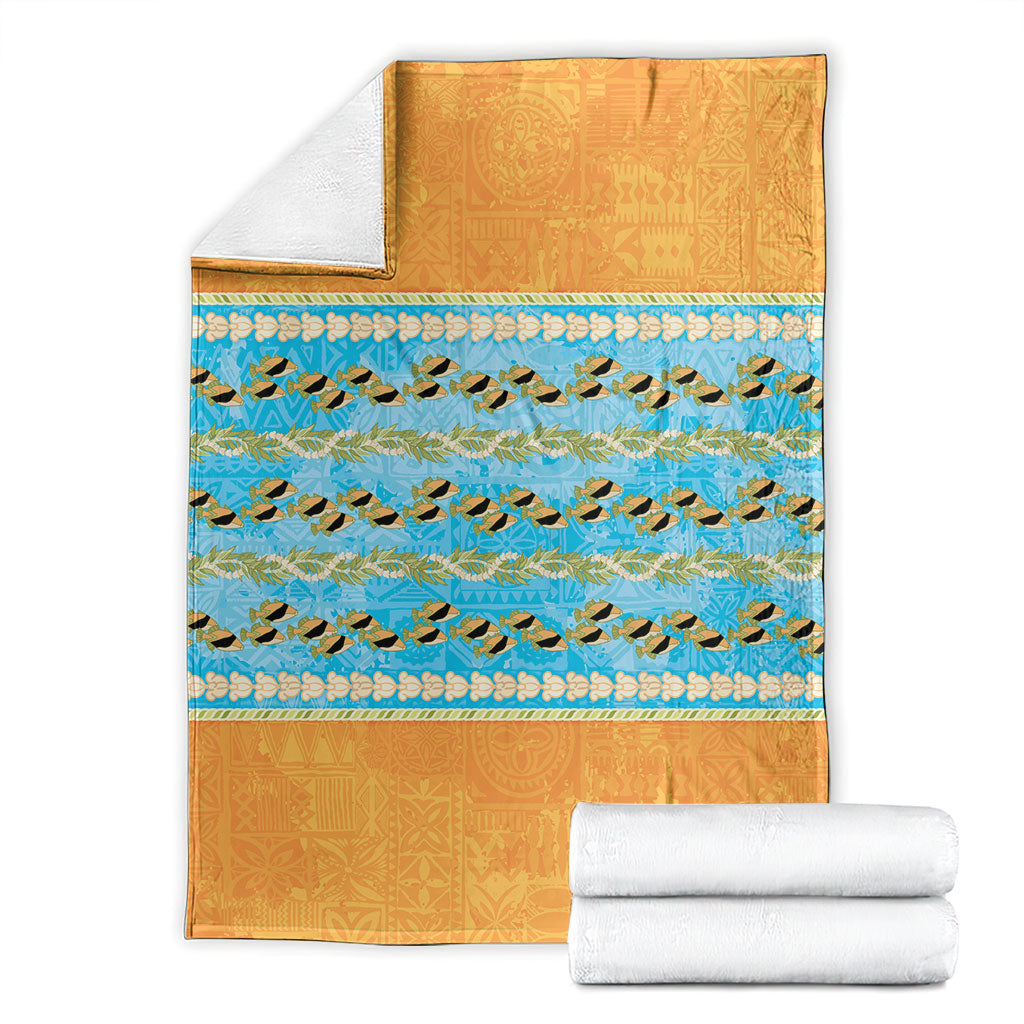 Hawaii Humuhumu Fish Maile Pikake Lei Blanket Tribal Tapa Orange Version LT05 - Polynesian Pride