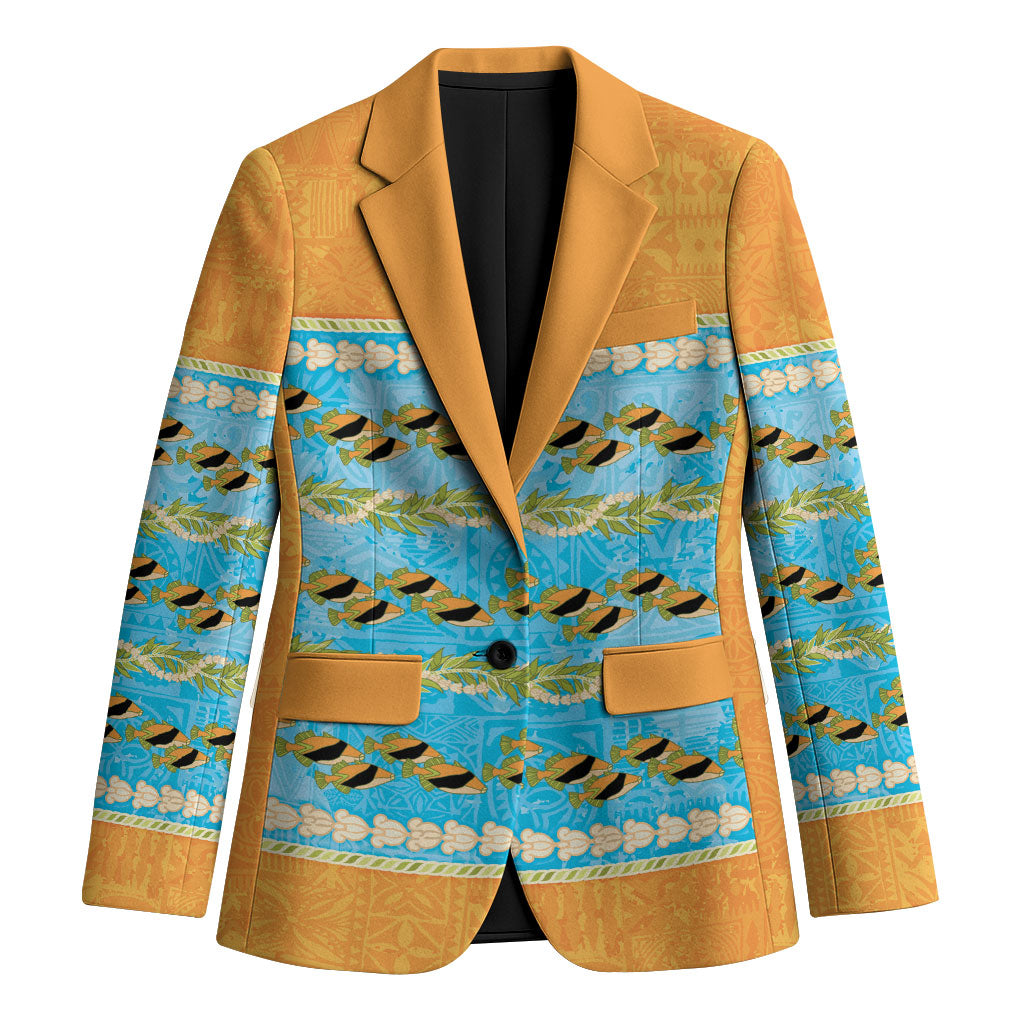 Hawaii Humuhumu Fish Maile Pikake Lei Blazer Tribal Tapa Orange Version LT05 Unisex Orange - Polynesian Pride