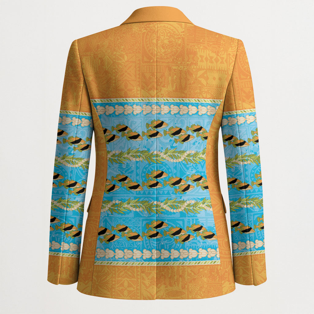 Hawaii Humuhumu Fish Maile Pikake Lei Blazer Tribal Tapa Orange Version LT05 - Polynesian Pride