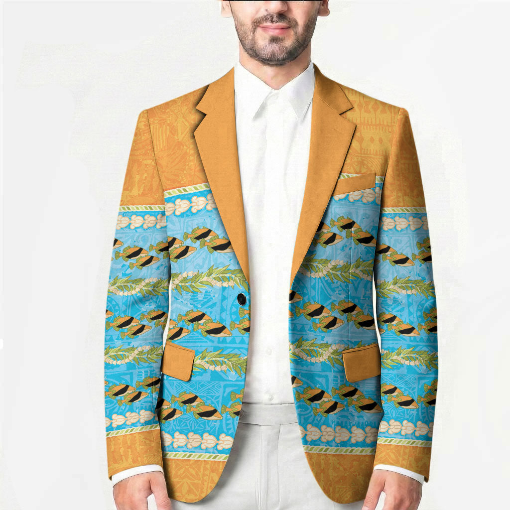 Hawaii Humuhumu Fish Maile Pikake Lei Blazer Tribal Tapa Orange Version LT05 - Polynesian Pride