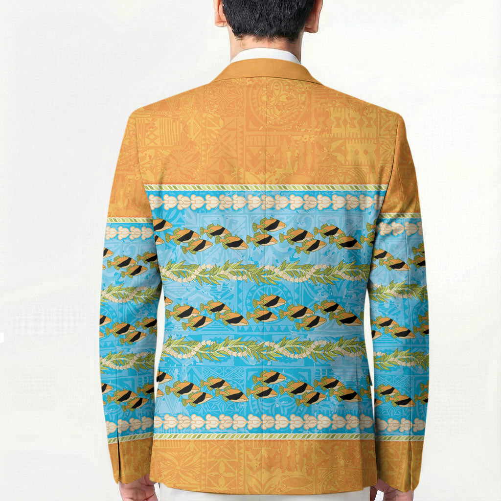 Hawaii Humuhumu Fish Maile Pikake Lei Blazer Tribal Tapa Orange Version LT05 - Polynesian Pride