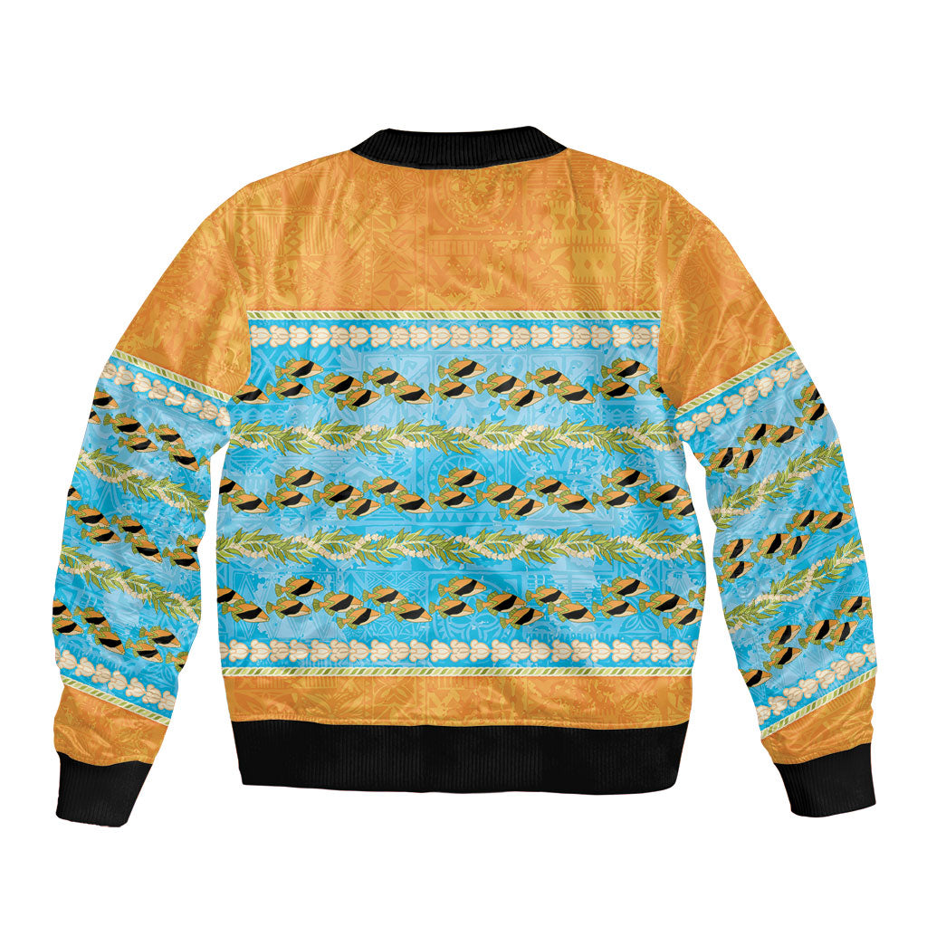 Hawaii Humuhumu Fish Maile Pikake Lei Bomber Jacket Tribal Tapa Orange Version LT05 - Polynesian Pride