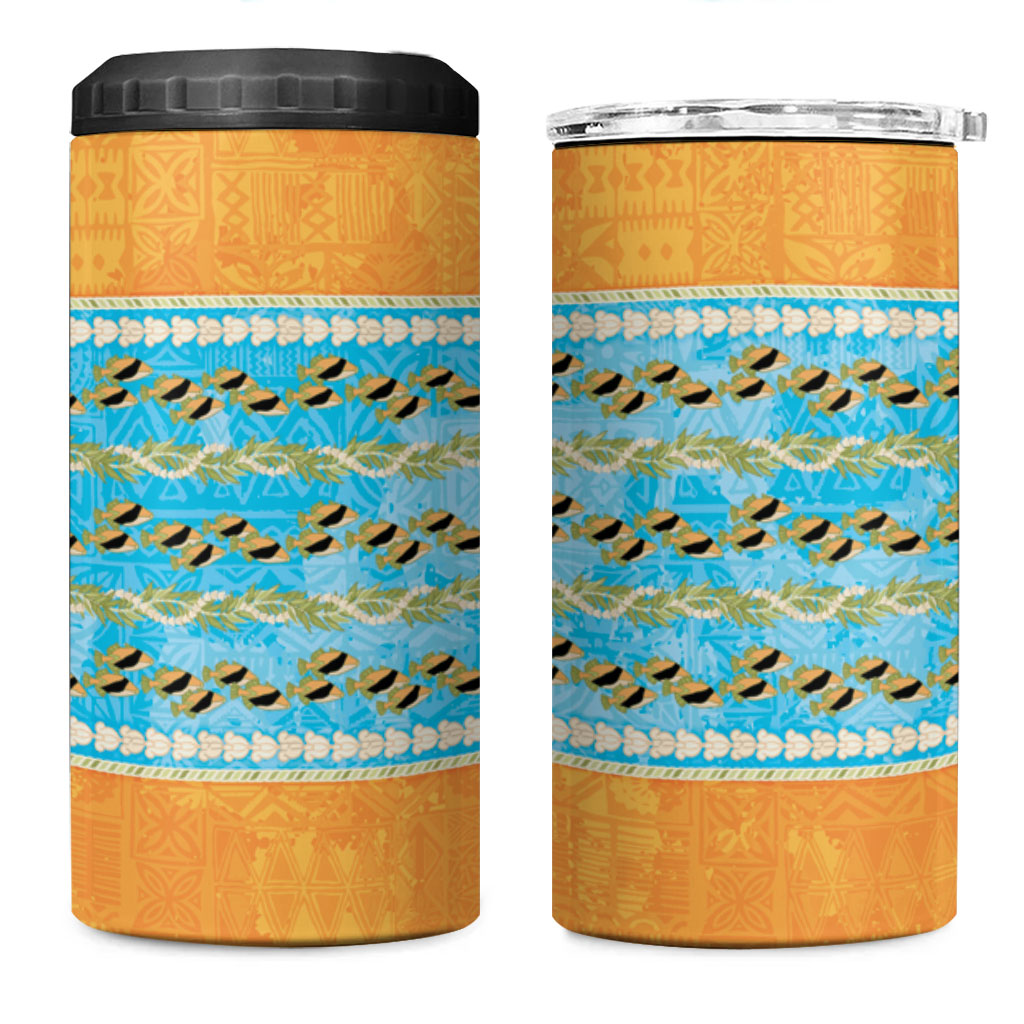 Hawaii Humuhumu Fish Maile Pikake Lei 4 in 1 Can Cooler Tumbler Tribal Tapa Orange Version LT05 One Size: 16 oz Orange - Polynesian Pride