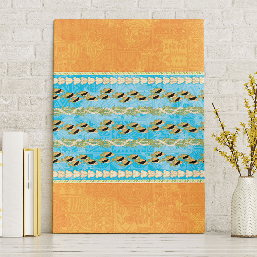 Hawaii Humuhumu Fish Maile Pikake Lei Canvas Wall Art Tribal Tapa Orange Version LT05 Without Frame Orange - Polynesian Pride