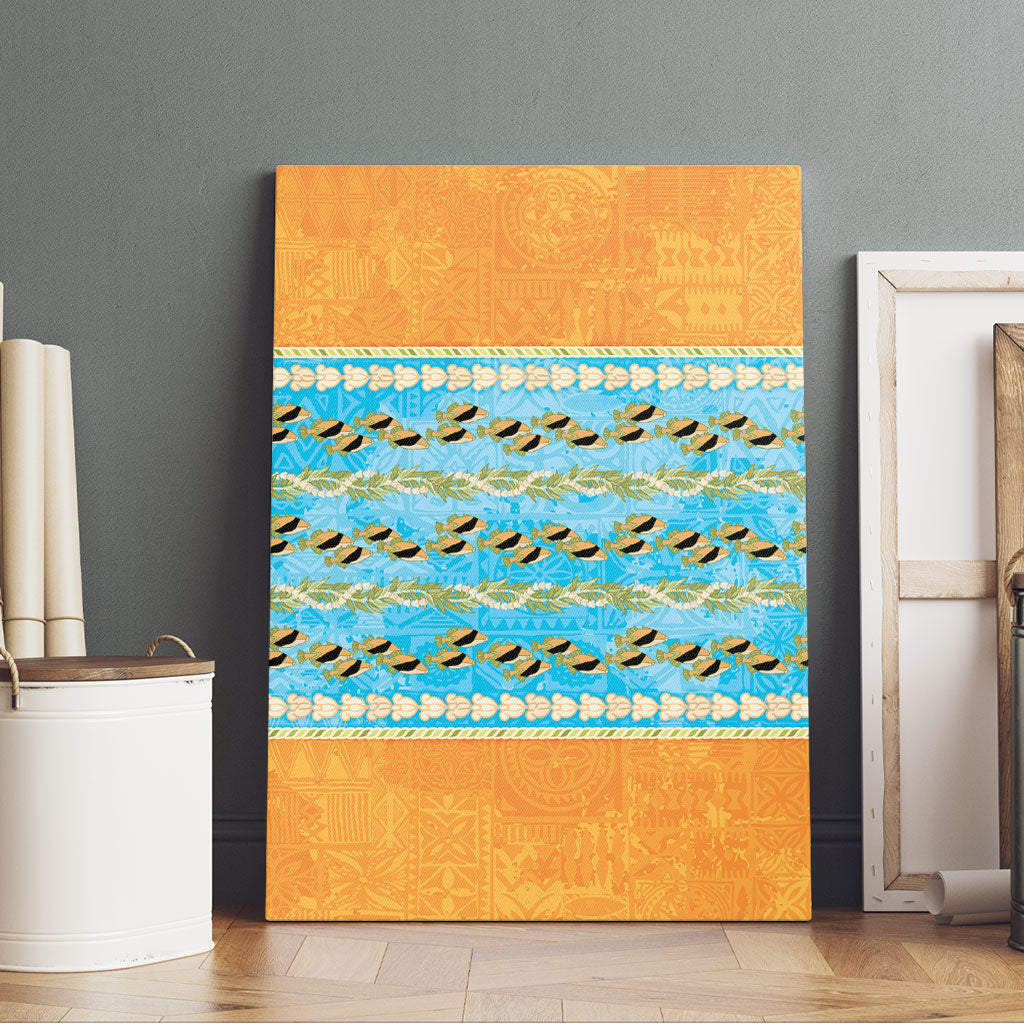 Hawaii Humuhumu Fish Maile Pikake Lei Canvas Wall Art Tribal Tapa Orange Version LT05 - Polynesian Pride