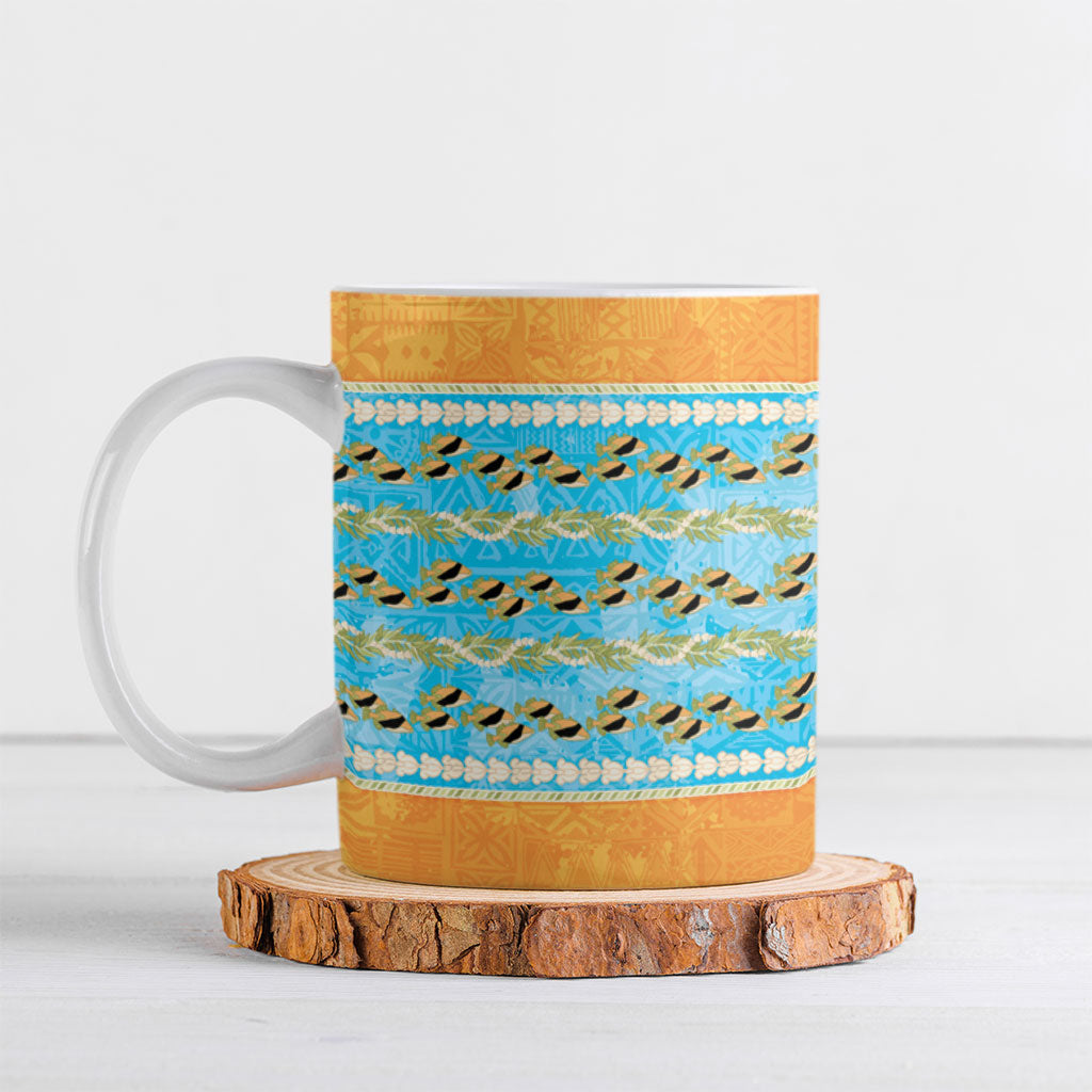 Hawaii Humuhumu Fish Maile Pikake Lei Ceramic Mug Tribal Tapa Orange Version LT05 Orange - Polynesian Pride
