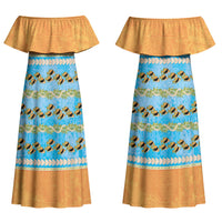 Hawaii Humuhumu Fish Maile Pikake Lei Couples Matching Off Shoulder Maxi Dress and Long Sleeve Button Shirt Tribal Tapa Orange Version LT05 - Polynesian Pride
