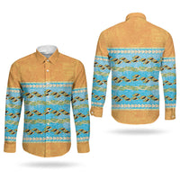 Hawaii Humuhumu Fish Maile Pikake Lei Couples Matching Off Shoulder Short Dress and Long Sleeve Button Shirt Tribal Tapa Orange Version LT05 - Polynesian Pride