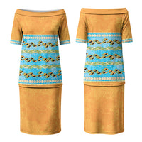 Hawaii Humuhumu Fish Maile Pikake Lei Couples Matching Puletasi and Hawaiian Shirt Tribal Tapa Orange Version LT05 - Polynesian Pride
