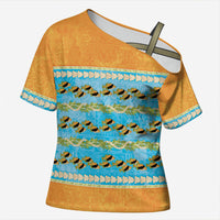 Hawaii Humuhumu Fish Maile Pikake Lei Cross Shoulder Shirt Tribal Tapa Orange Version LT05 Female Orange - Polynesian Pride
