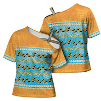 Hawaii Humuhumu Fish Maile Pikake Lei Cross Shoulder Shirt Tribal Tapa Orange Version LT05 - Polynesian Pride
