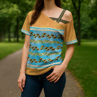 Hawaii Humuhumu Fish Maile Pikake Lei Cross Shoulder Shirt Tribal Tapa Orange Version LT05 - Polynesian Pride