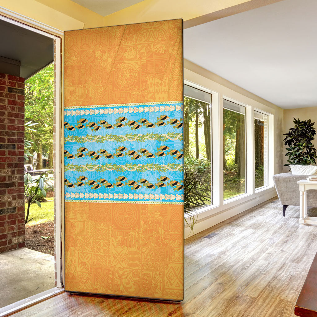 Hawaii Humuhumu Fish Maile Pikake Lei Door Cover Tribal Tapa Orange Version LT05 - Polynesian Pride