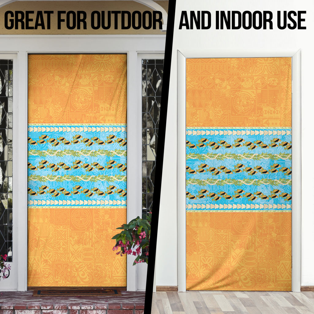 Hawaii Humuhumu Fish Maile Pikake Lei Door Cover Tribal Tapa Orange Version LT05 - Polynesian Pride