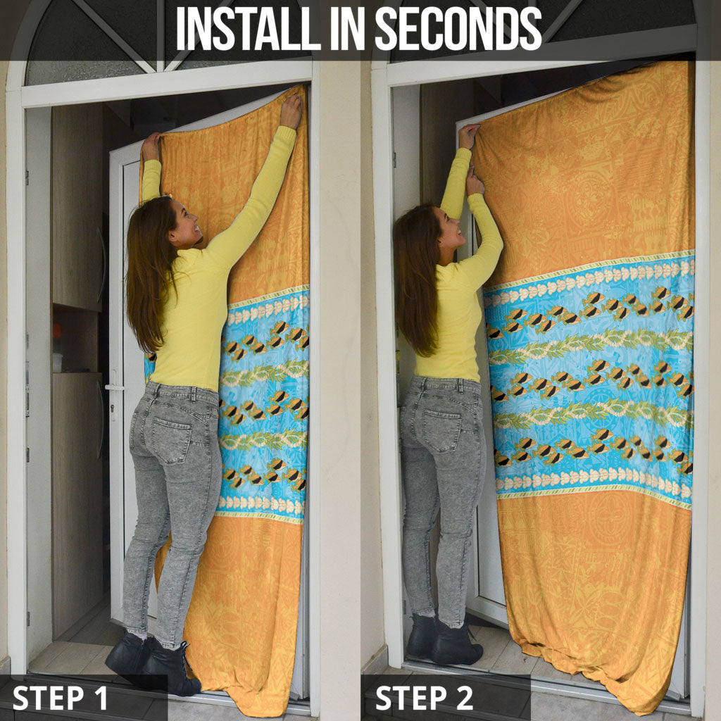 Hawaii Humuhumu Fish Maile Pikake Lei Door Cover Tribal Tapa Orange Version LT05 - Polynesian Pride