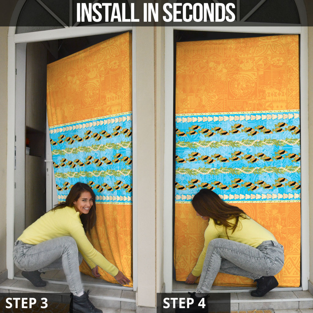 Hawaii Humuhumu Fish Maile Pikake Lei Door Cover Tribal Tapa Orange Version LT05 - Polynesian Pride