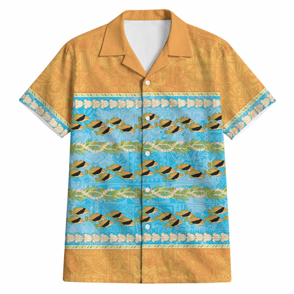 Hawaii Humuhumu Fish Maile Pikake Lei Hawaiian Shirt Tribal Tapa Orange Version LT05 Orange - Polynesian Pride