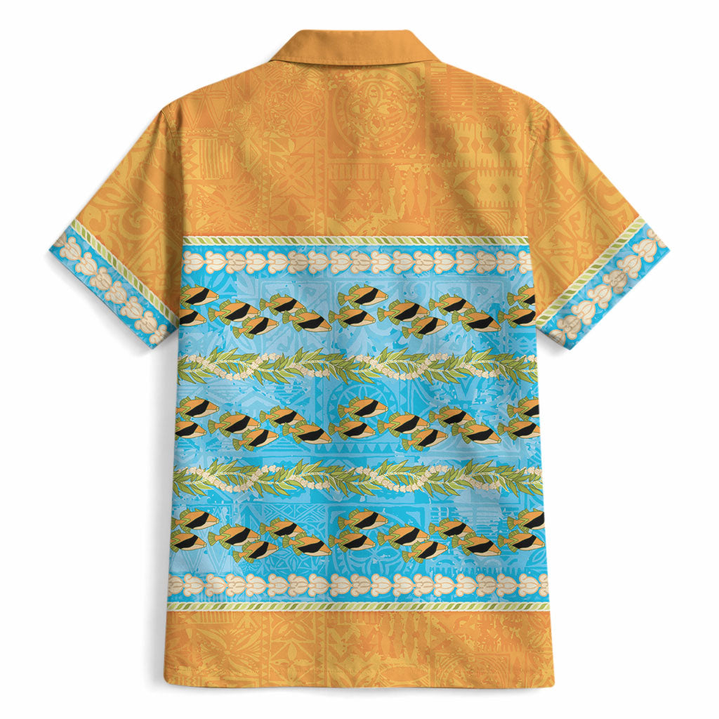 Hawaii Humuhumu Fish Maile Pikake Lei Hawaiian Shirt Tribal Tapa Orange Version LT05 - Polynesian Pride