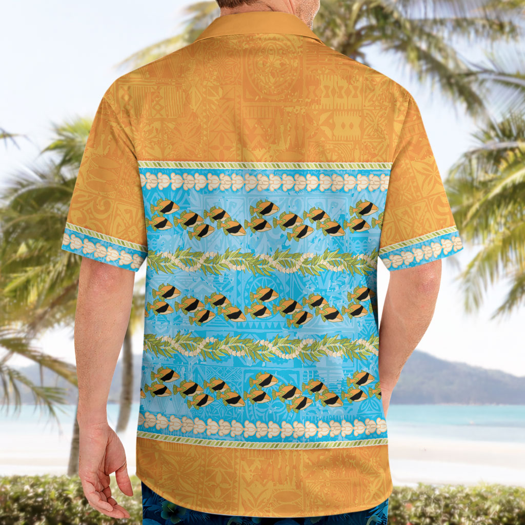 Hawaii Humuhumu Fish Maile Pikake Lei Hawaiian Shirt Tribal Tapa Orange Version LT05 - Polynesian Pride