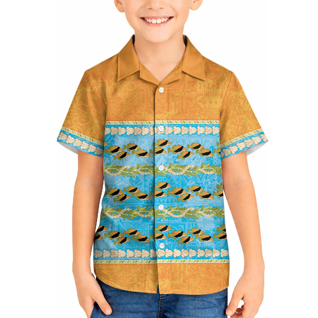 Hawaii Humuhumu Fish Maile Pikake Lei Hawaiian Shirt Tribal Tapa Orange Version LT05 - Polynesian Pride