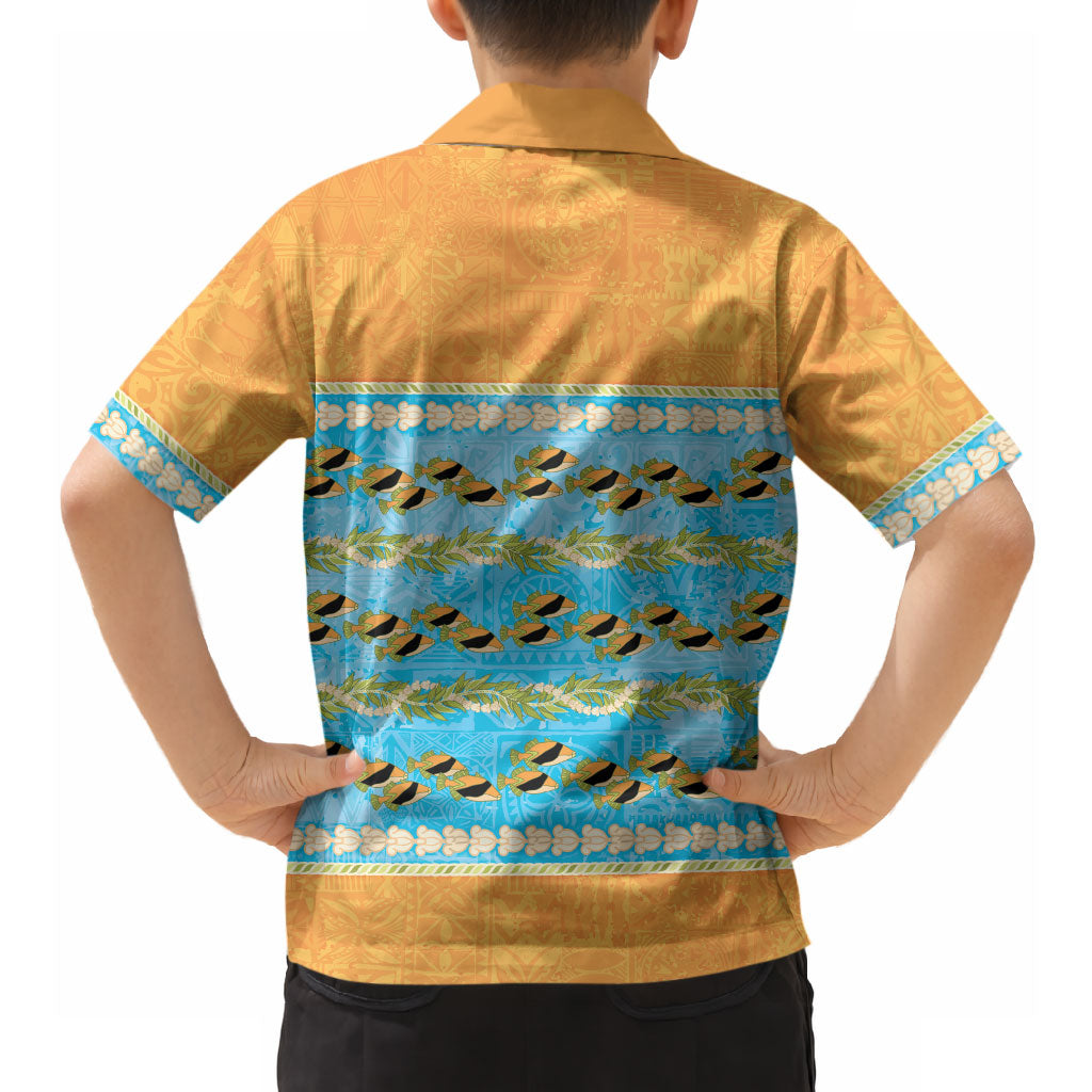 Hawaii Humuhumu Fish Maile Pikake Lei Hawaiian Shirt Tribal Tapa Orange Version LT05 - Polynesian Pride