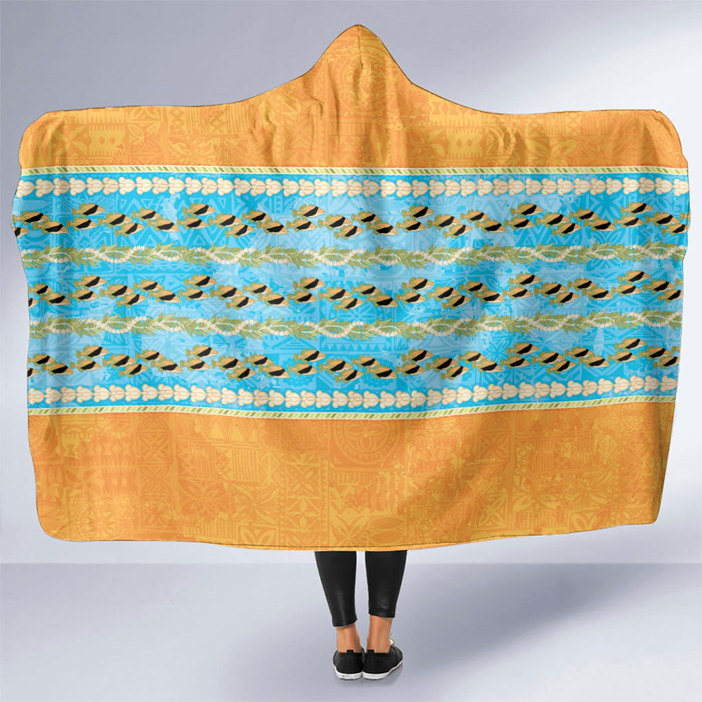 Hawaii Humuhumu Fish Maile Pikake Lei Hooded Blanket Tribal Tapa Orange Version LT05 One Size Orange - Polynesian Pride