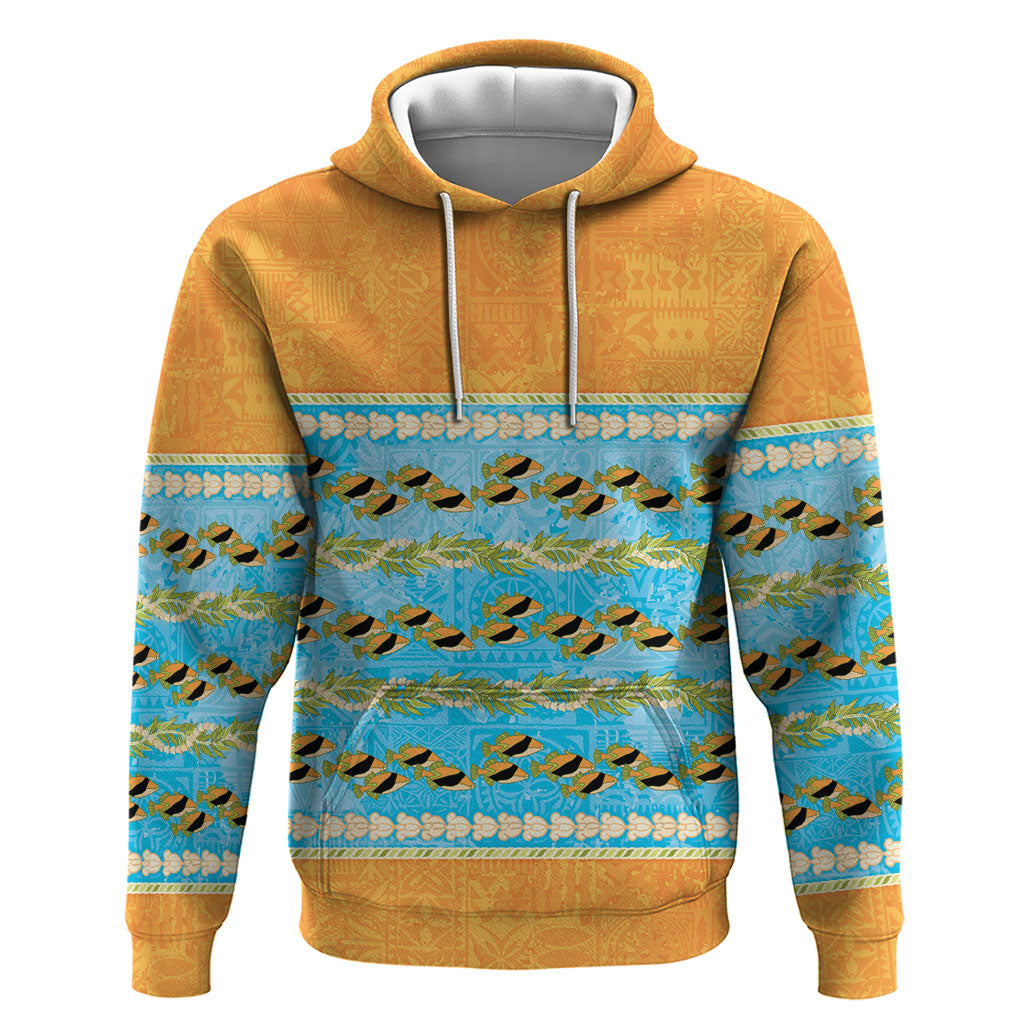 Hawaii Humuhumu Fish Maile Pikake Lei Hoodie Tribal Tapa Orange Version LT05 Pullover Hoodie Orange - Polynesian Pride