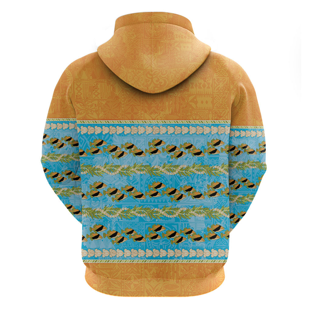 Hawaii Humuhumu Fish Maile Pikake Lei Hoodie Tribal Tapa Orange Version LT05 - Polynesian Pride
