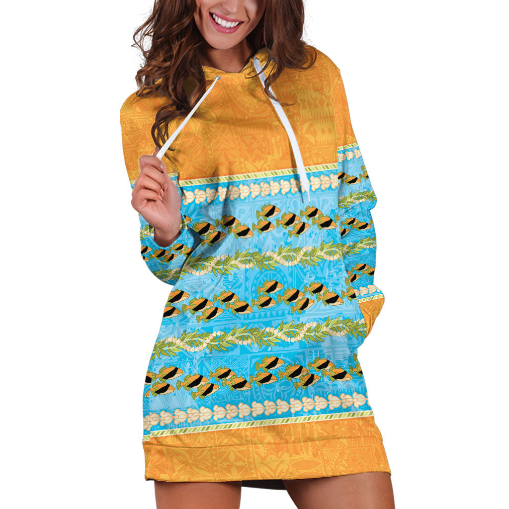 Hawaii Humuhumu Fish Maile Pikake Lei Hoodie Dress Tribal Tapa Orange Version LT05 Orange - Polynesian Pride