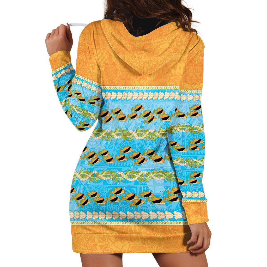 Hawaii Humuhumu Fish Maile Pikake Lei Hoodie Dress Tribal Tapa Orange Version LT05 - Polynesian Pride