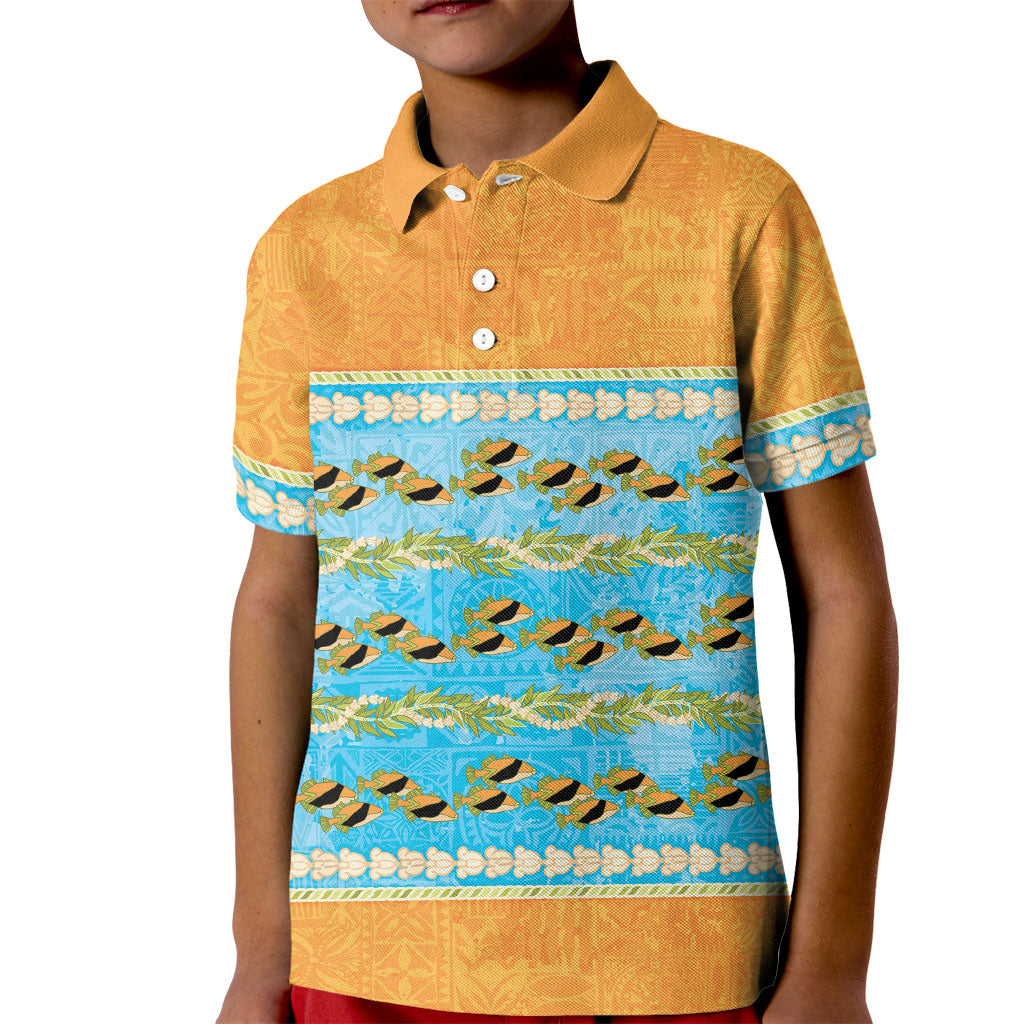Hawaii Humuhumu Fish Maile Pikake Lei Kid Polo Shirt Tribal Tapa Orange Version LT05 Kid Orange - Polynesian Pride