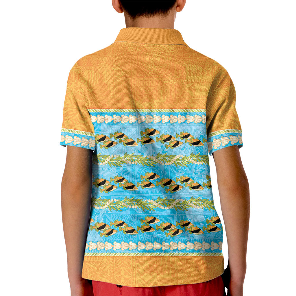 Hawaii Humuhumu Fish Maile Pikake Lei Kid Polo Shirt Tribal Tapa Orange Version LT05 - Polynesian Pride