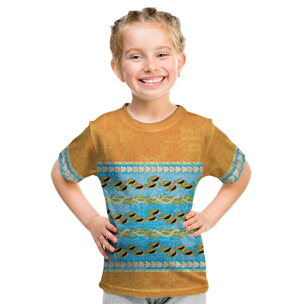 Hawaii Humuhumu Fish Maile Pikake Lei Kid T Shirt Tribal Tapa Orange Version LT05 Orange - Polynesian Pride