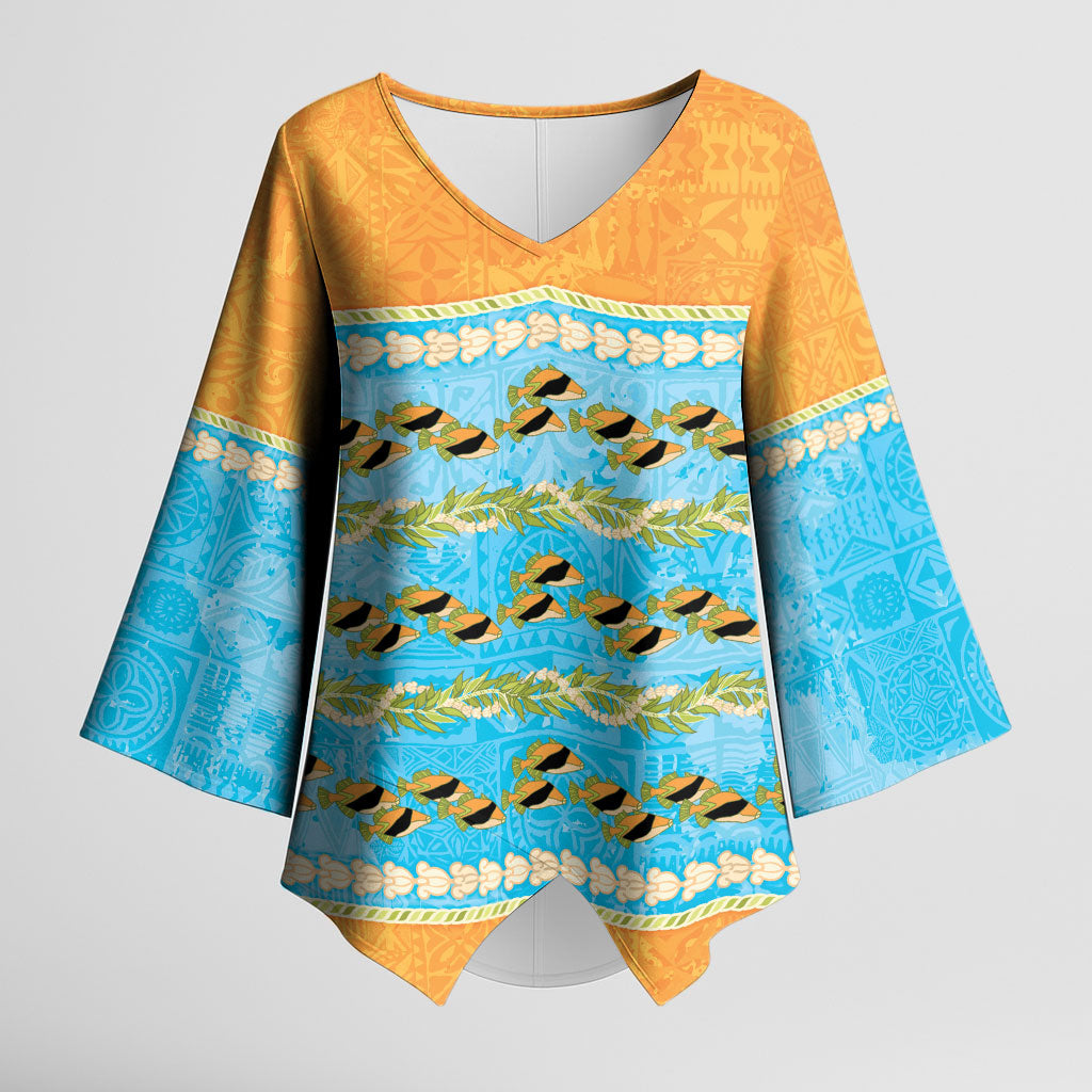 Hawaii Humuhumu Fish Maile Pikake Lei Kimono Sleeve Blouse Tribal Tapa Orange Version LT05 Female Orange - Polynesian Pride