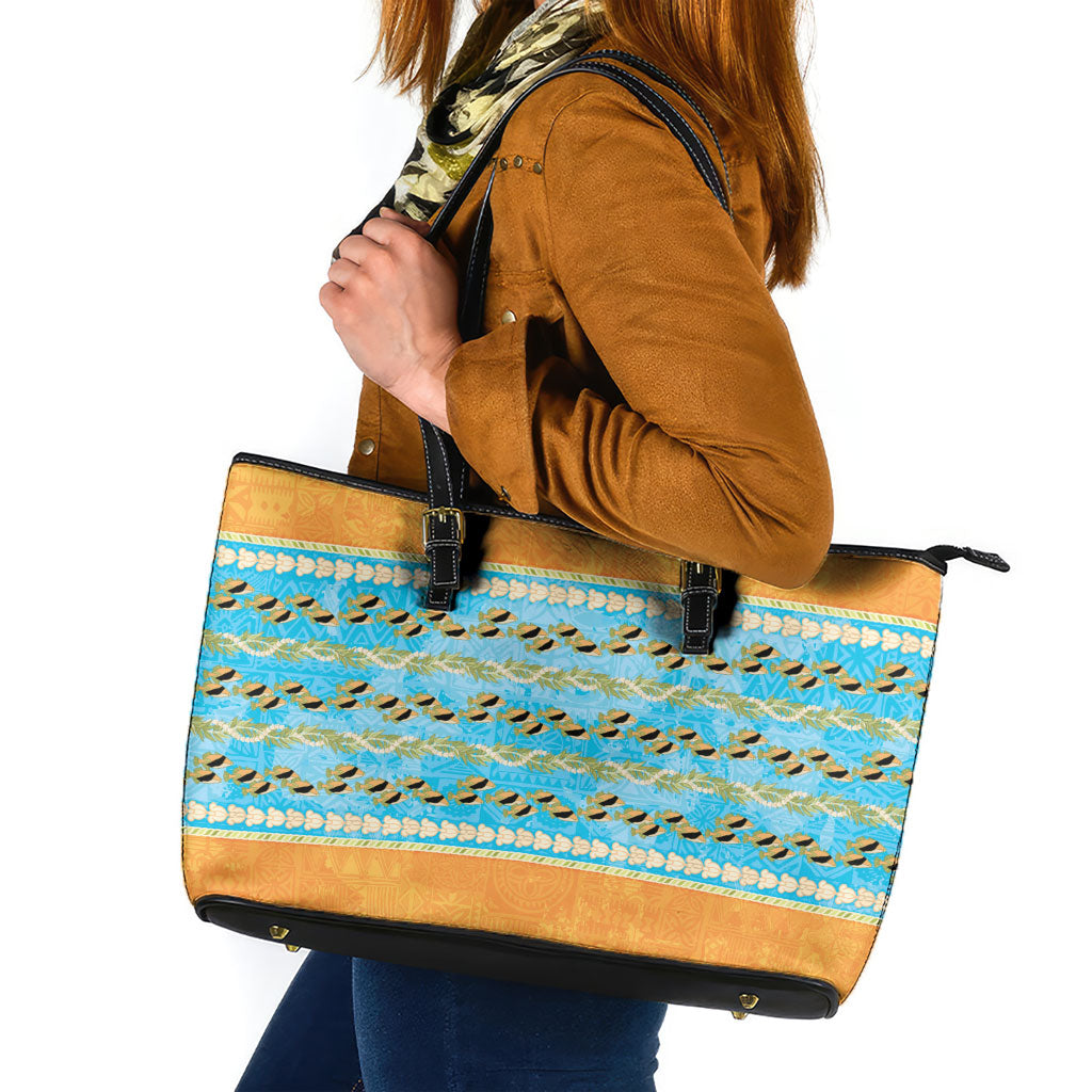 Hawaii Humuhumu Fish Maile Pikake Lei Leather Tote Bag Tribal Tapa Orange Version LT05 Orange - Polynesian Pride