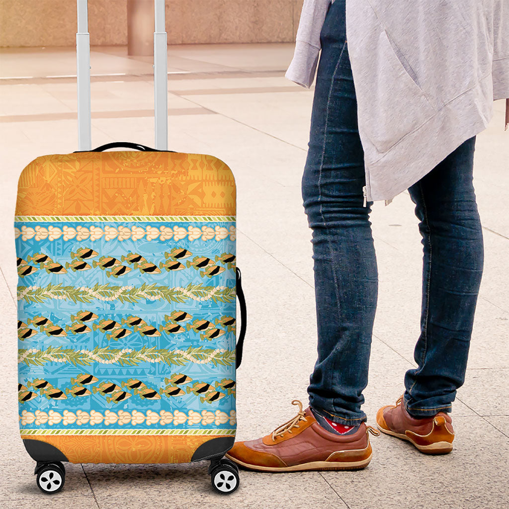 Hawaii Humuhumu Fish Maile Pikake Lei Luggage Cover Tribal Tapa Orange Version LT05 Orange - Polynesian Pride