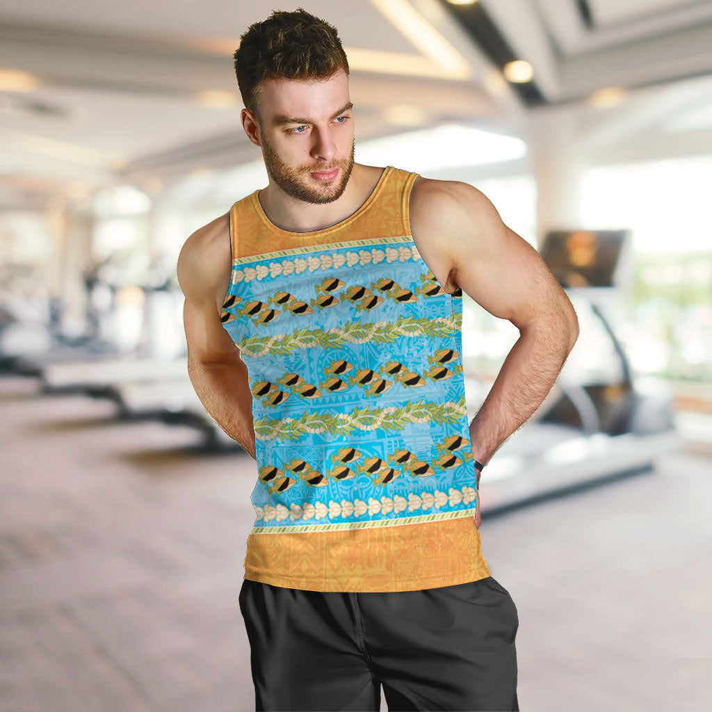 Hawaii Humuhumu Fish Maile Pikake Lei Men Tank Top Tribal Tapa Orange Version LT05 Orange - Polynesian Pride