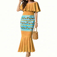 Hawaii Humuhumu Fish Maile Pikake Lei Mermaid Dress Tribal Tapa Orange Version LT05 Women Orange - Polynesian Pride
