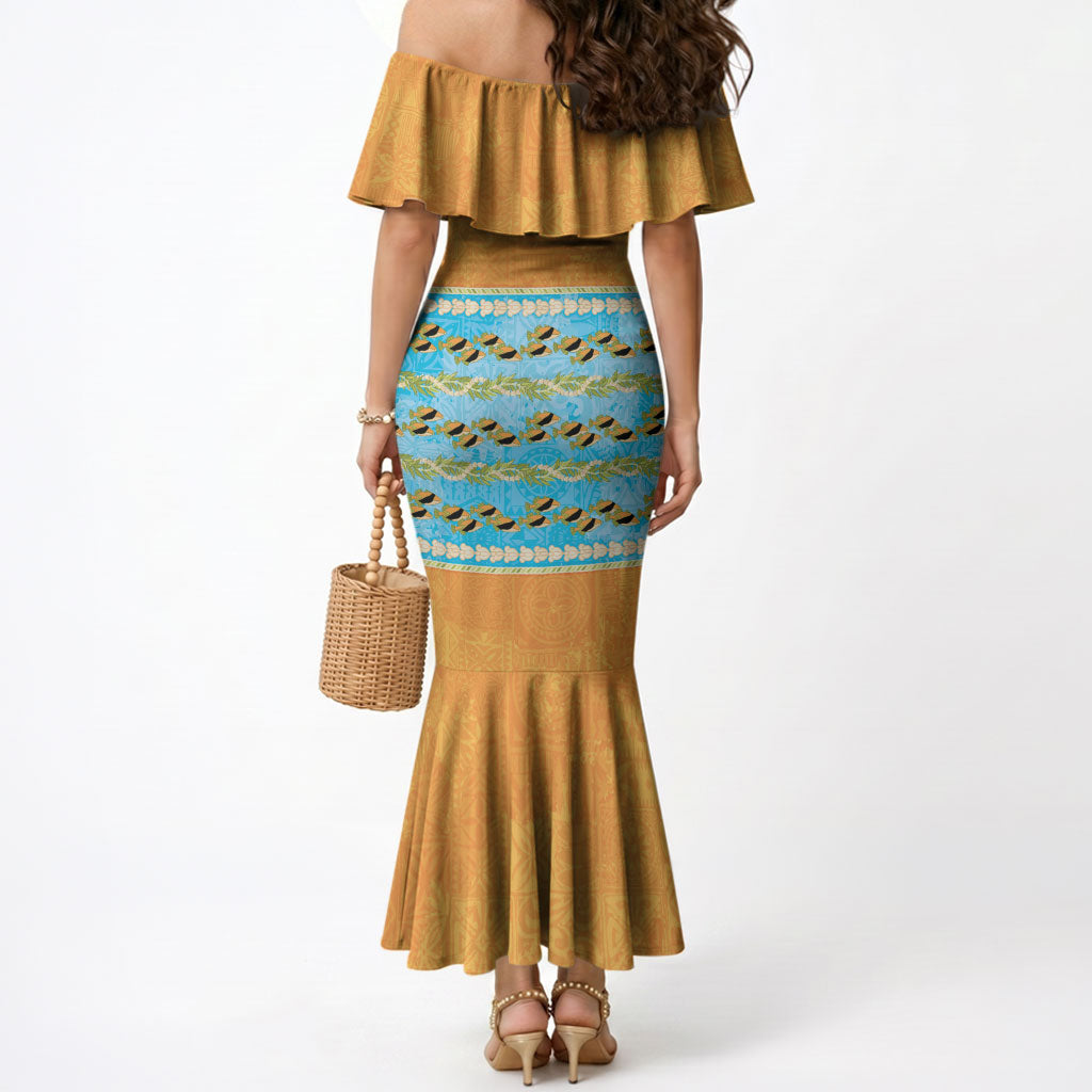 Hawaii Humuhumu Fish Maile Pikake Lei Mermaid Dress Tribal Tapa Orange Version LT05 - Polynesian Pride